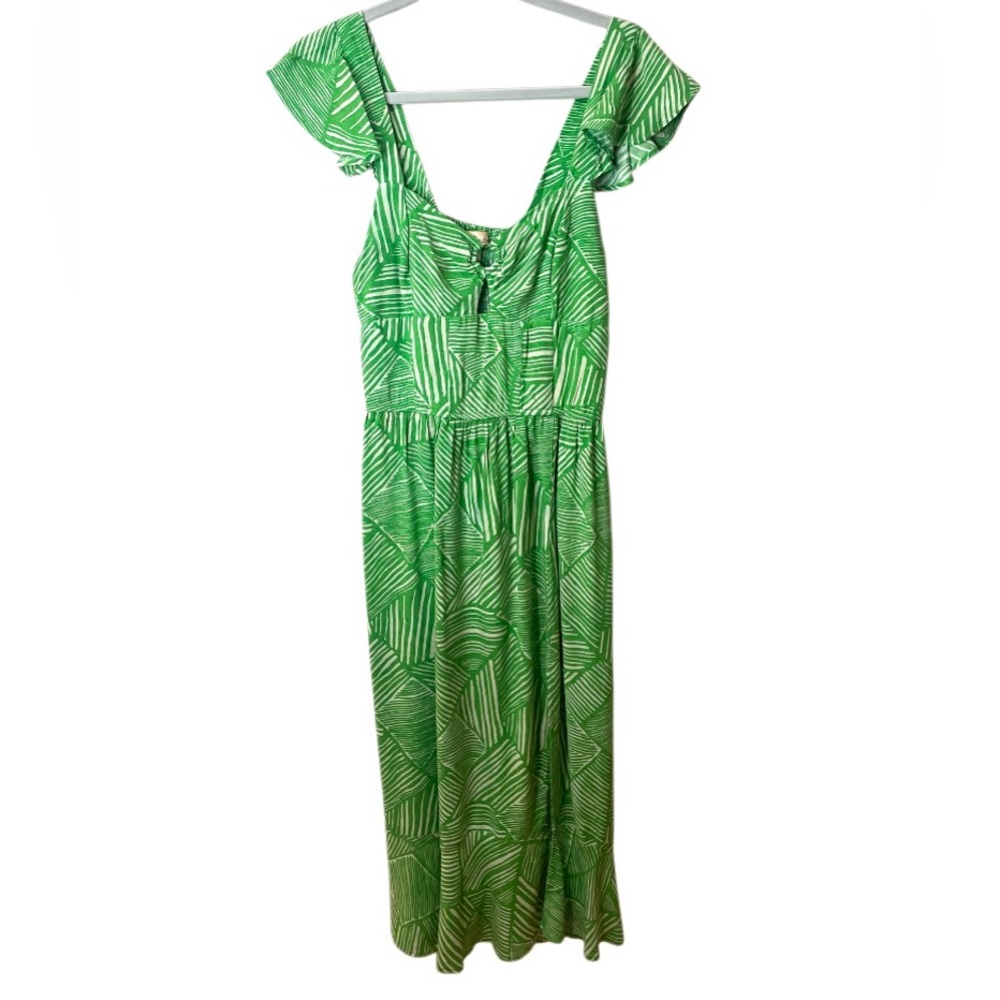 Band Of The Free Midi Dress Green Cap Flutter Sleeve Summer SZ L